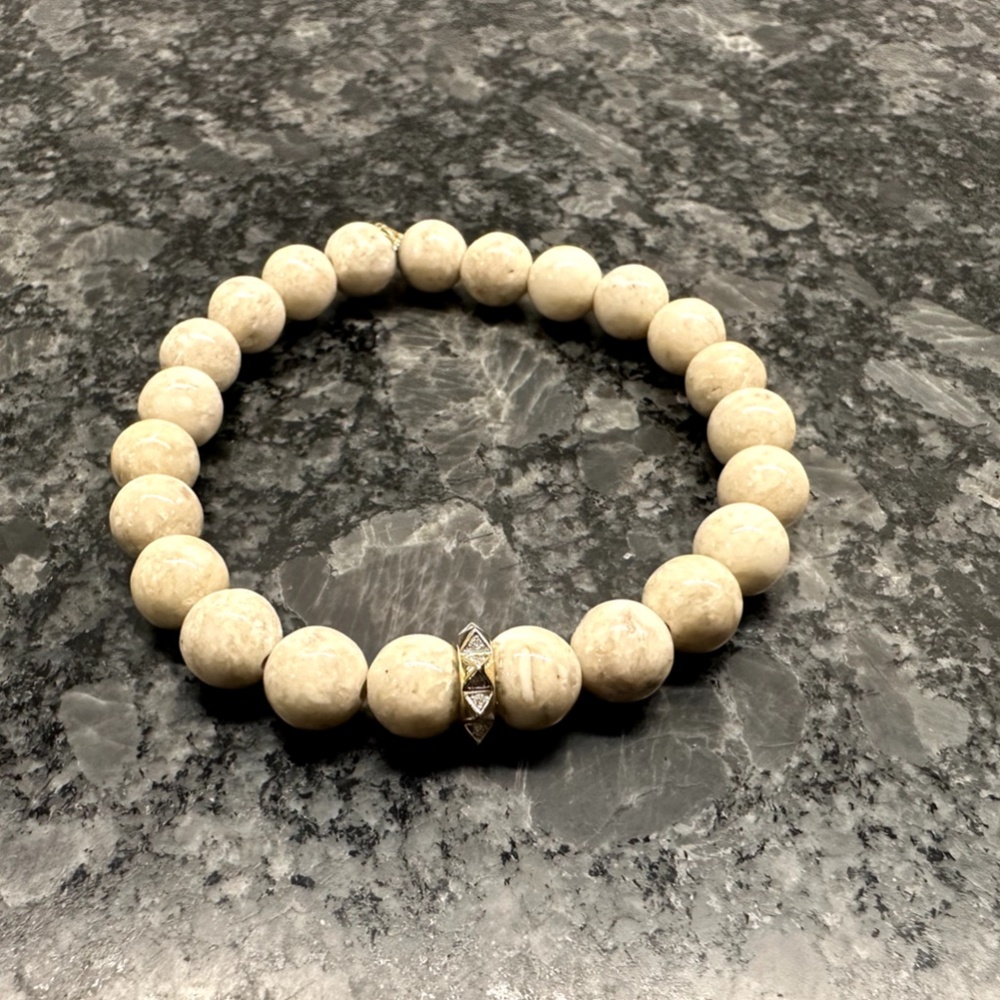 New Sydney Evan Cream Jasper Spike Spacer Stretch Bracelet